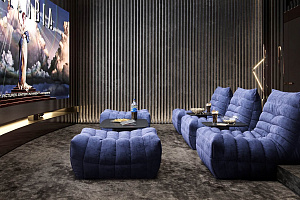 Бескаркасное модное кресло ДеФранс с пуфом для домашнего кинотеатра, для просмотра кино, отдыха, чтения